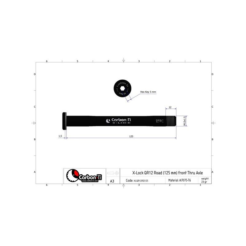 Carbon Ti - Asse passante anteriore X-Lock QR12x1.5 ROAD 125mm 23g