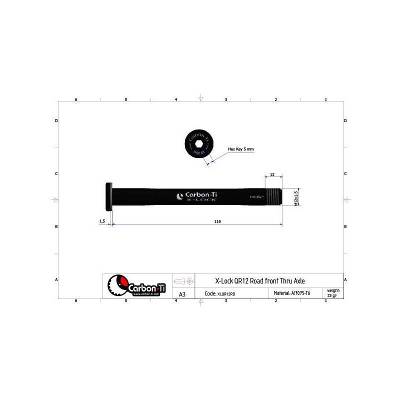 Carbon Ti - Asse passante anteriore X-Lock QR12x1.5 ROAD 119mm 23g