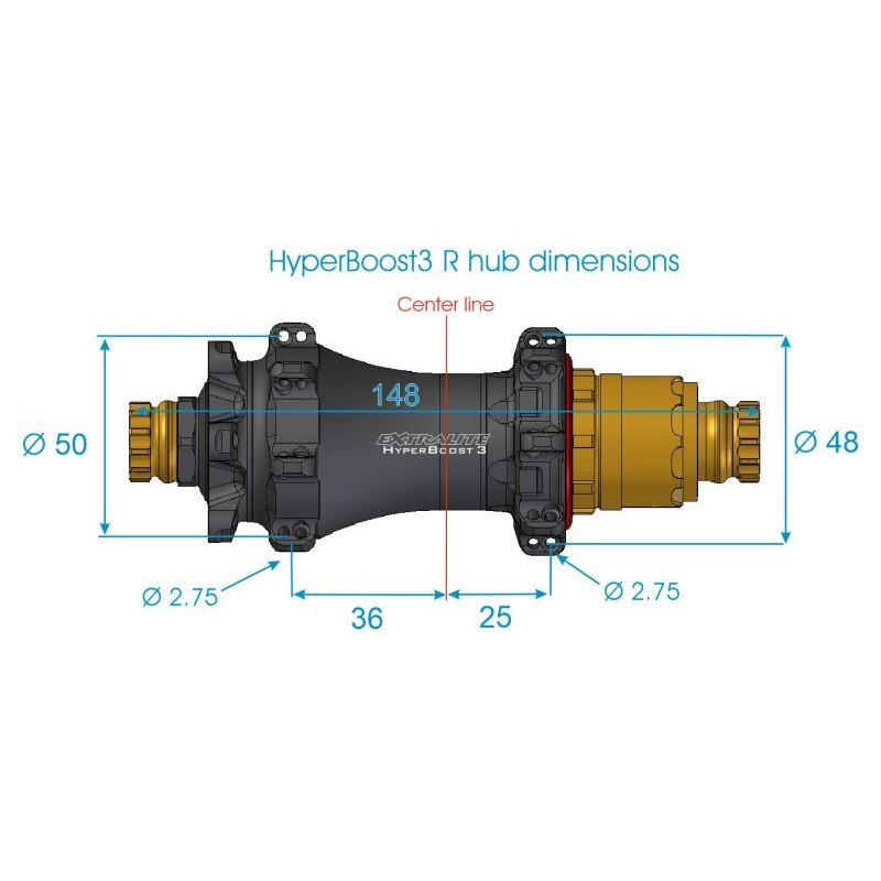 Extralite Mozzo posteriore MTB HyperBoost3 R Straightpull 6 fori 148g_1