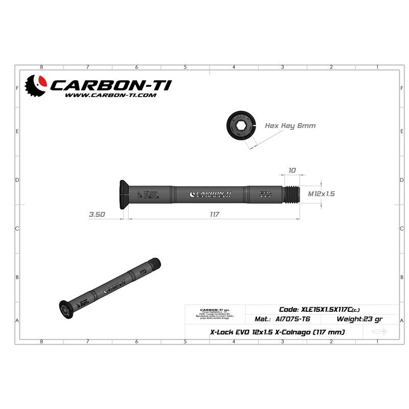 Carbon Ti - Asse passante anteriore X-Lock EVO 12x1.5 X-Colnago (117 mm) 23g