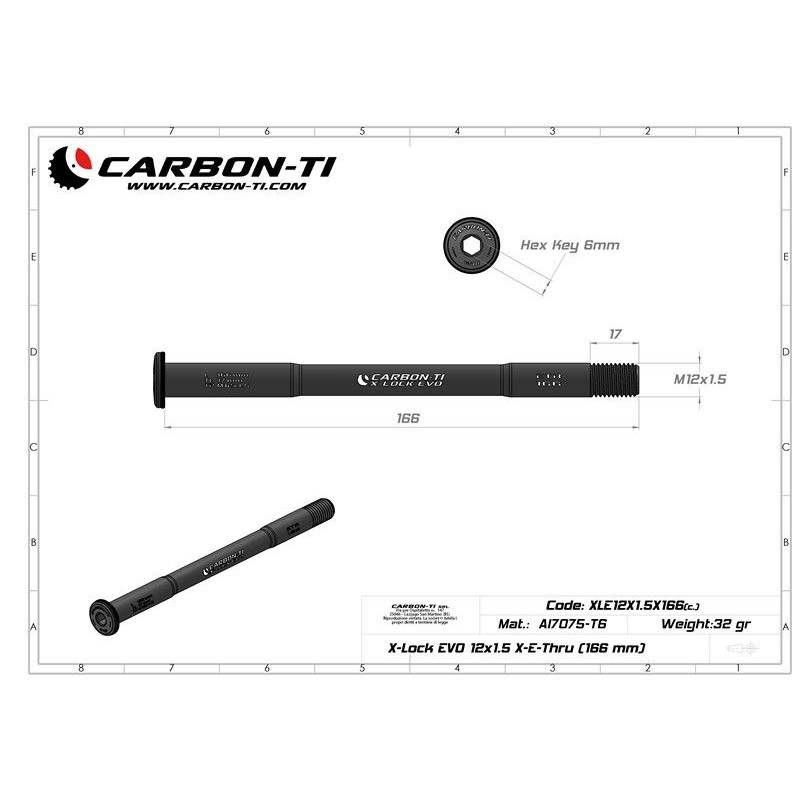 Carbon Ti - Asse passante posteriore X-Lock EVO 12x1.5 X-E-Thru (166 mm) 31g