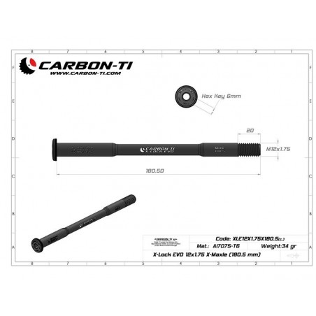 Carbon Ti - Asse passante posteriore X-Lock EVO 12x1.75 X-Maxle (180.5 mm) 34.5g