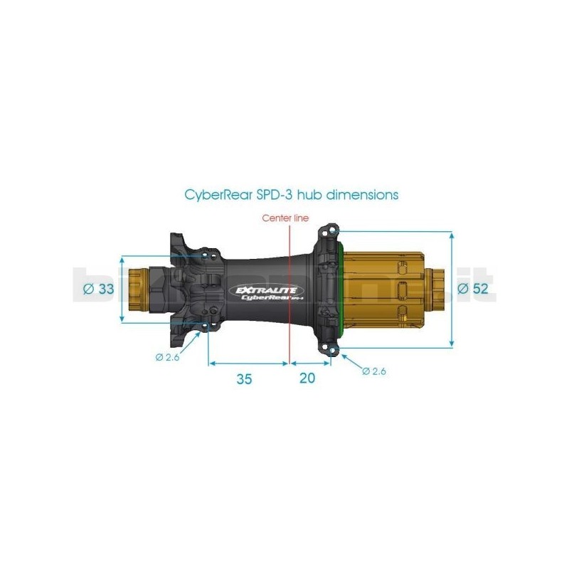 Extralite Mozzo posteriore CyberRear SPD 3 Straightpull 6 fori 146g_2