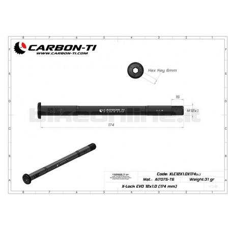 Carbon Ti - Asse passante posteriore X-Lock EVO 12x1.0 (174 mm) 31g
