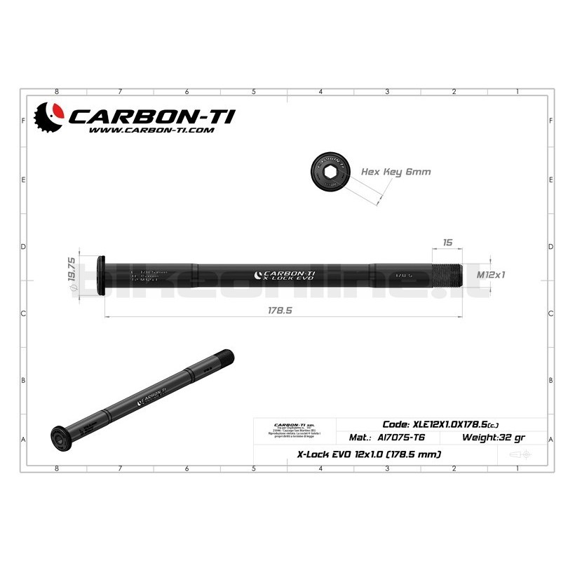 Carbon Ti - Asse passante posteriore X-Lock EVO 12x1.0 (178.5 mm) 32g