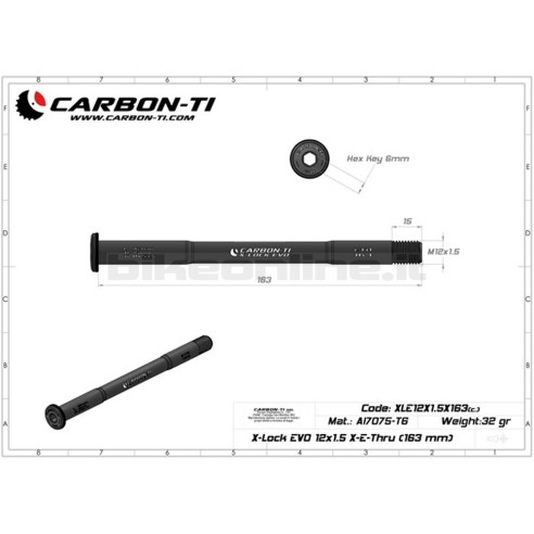 Carbon Ti - Asse passante posteriore X-Lock EVO 12x1.5 X-E-Thru (163 mm) 31g