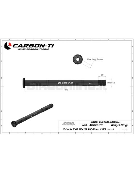 Carbon Ti - Asse passante posteriore X-Lock EVO 12x1.5 X-E-Thru (163 mm) 31g