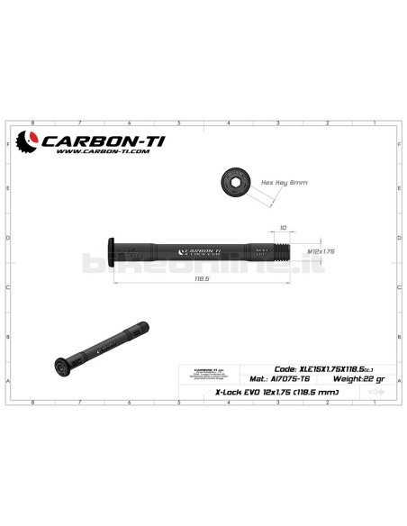 Carbon Ti - Asse passante anteriore X-Lock EVO 12x1.75 (118.5 mm)