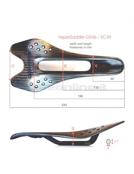 Extralite HyperSaddle GR-46 sella superleggera in carbonio per strada, gravel 46g dimensioni