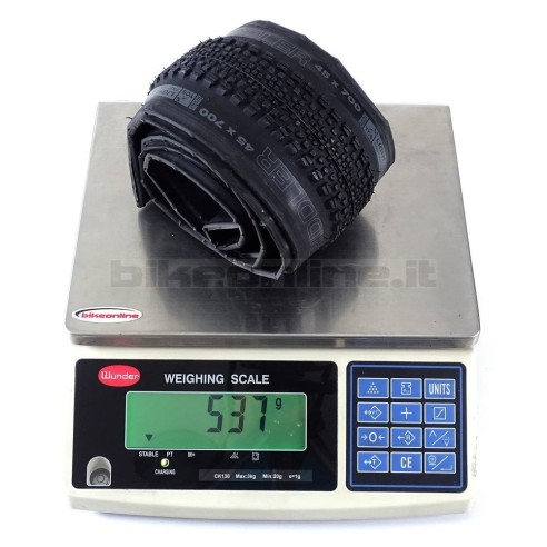 WTB - Light Fast Rolling Riddler 700x45 60tpi Dual DNA SG2 protection gravel tire 537g_weight on the scale