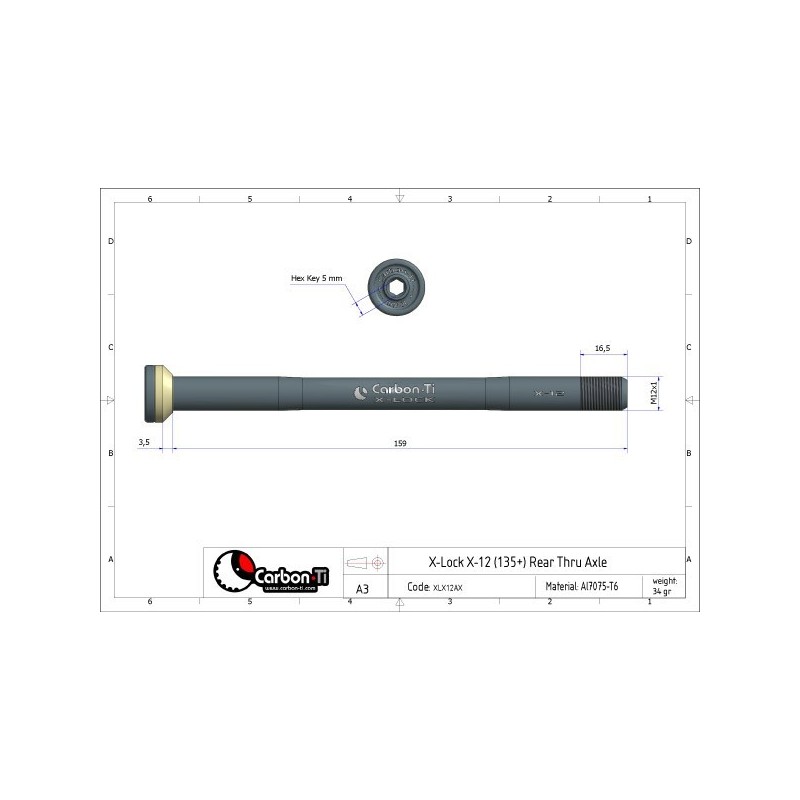 Carbon Ti - Asse passante posteriore X-Lock X-12 (159mm) 34g