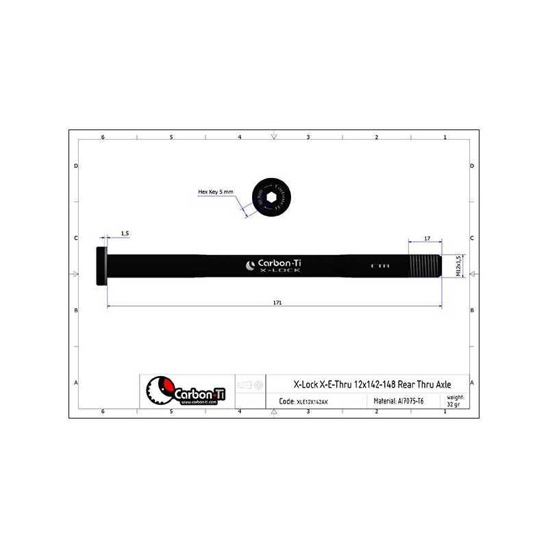 Carbon Ti - Asse passante posteriore X-Lock X-E-Thru 12 x 142 (171mm) 32g